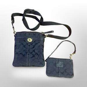 Coach Signature C Jacquard‎ Crossbody Bag Pouch Black Set Women luxury casual